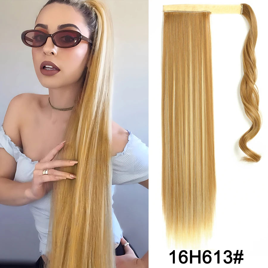 Synthetic Ponytail Long Straight Wrap Around Ponytail Hair Extension Heat-Reistant Fiber Pony Tail Fake Hairpieces For Women