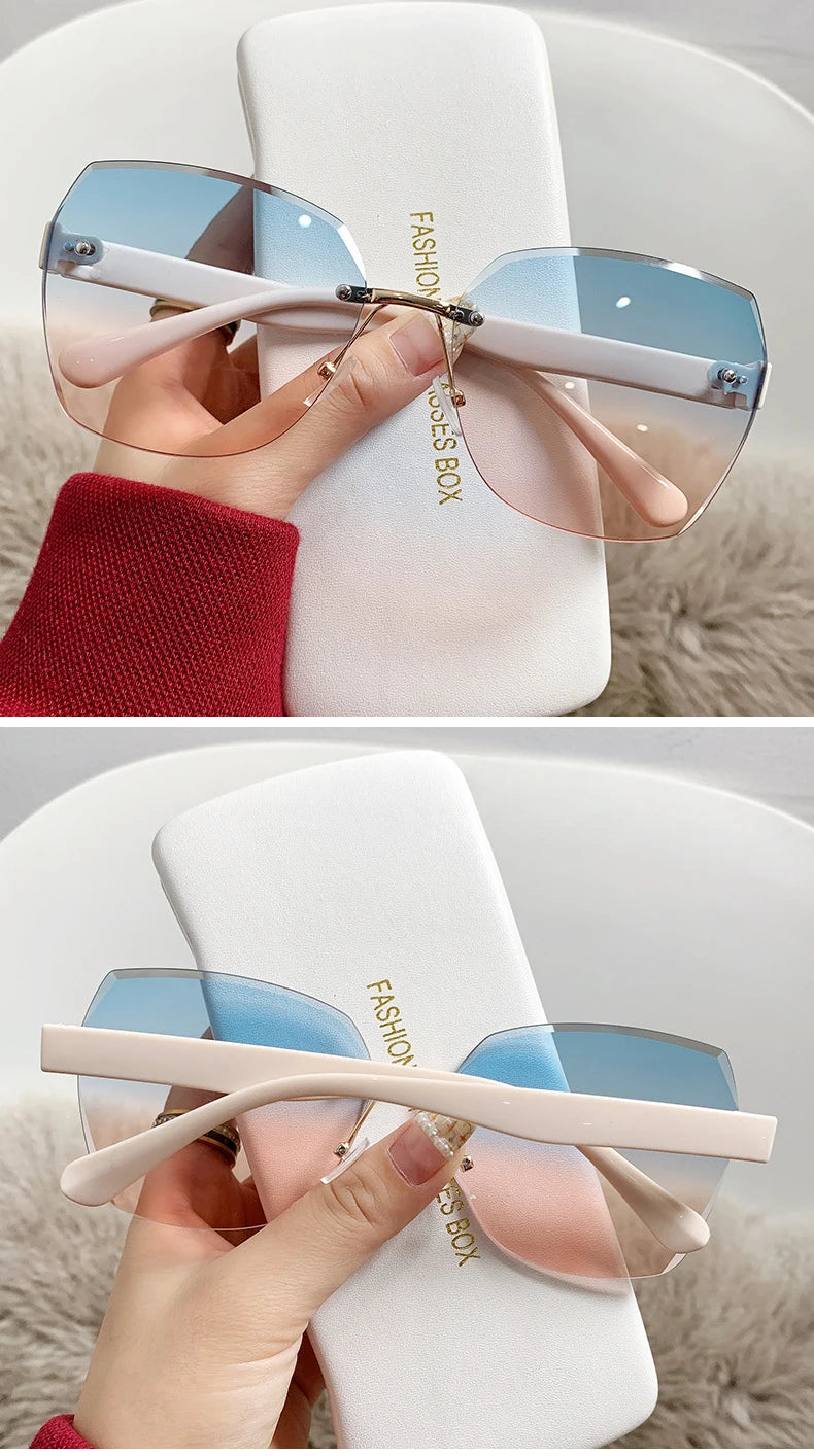 Fashion Rimless Sunglasses Women Trendy Gradient Lens Frameless Square Sun Glasses Female Retro Punk Shades UV400 Eyewear