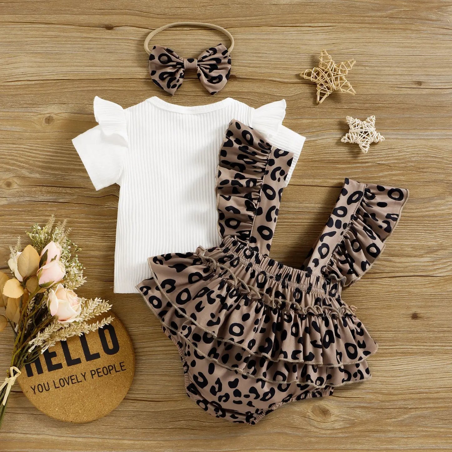 Summer Baby Short Sleeve + Leopard Print Suspenders Wrapped Pants Girls Clothing Toddler Girl Clothes  Baby Girl Clothes