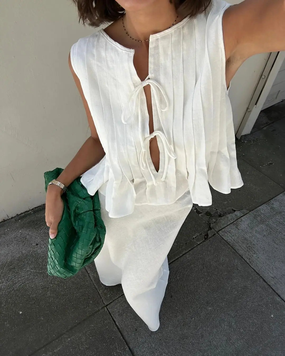 Sexy White Sleeveless Tie Shirt Top Long Skirt Two Piece 2026 Women Fashion Set Summer Holiday Beachwear Swimwear Cover Up A2860
