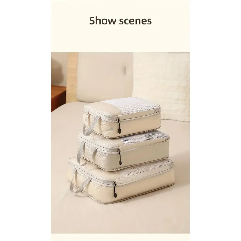 3-piece travel compression packing cube, travel bag luggage organizer travel essentials carry-on luggage compression cube