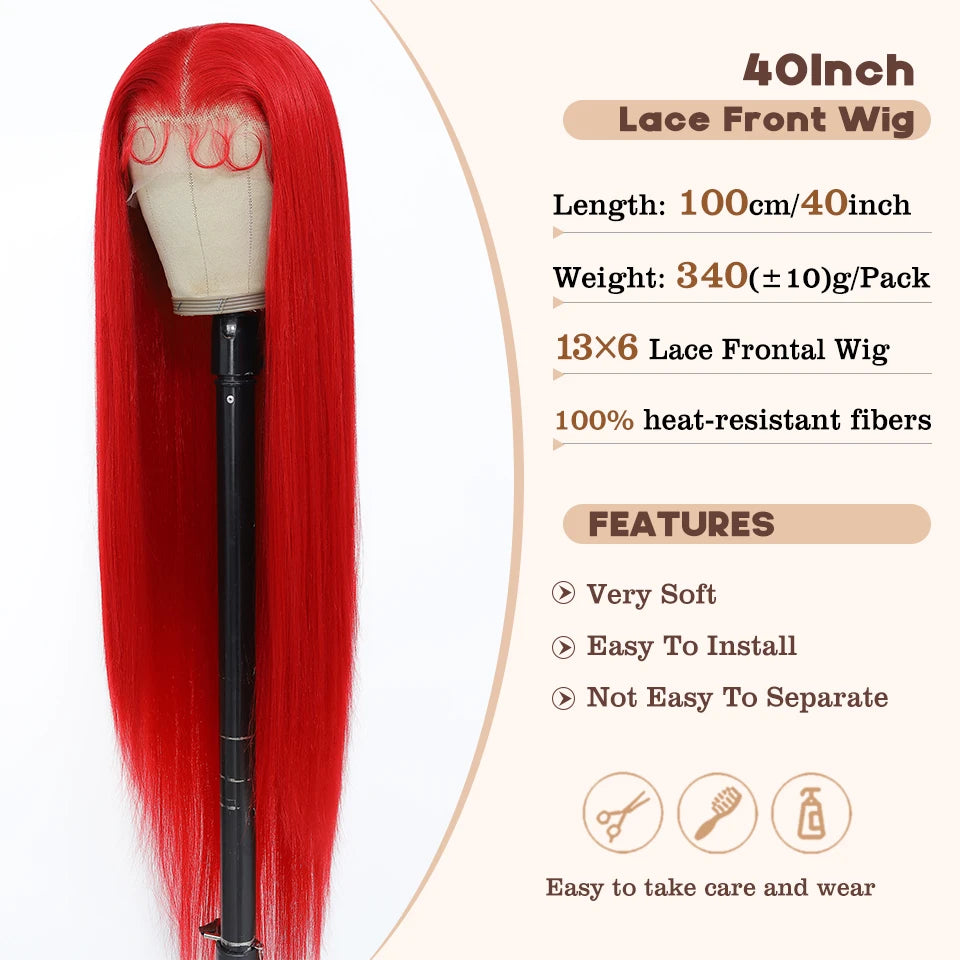 Highlight 13x6 Synthetic Lace Frontal Wigs For Women 40 Inch Long Silky Straight Lace Front Wigs High Quality American Afro Wigs