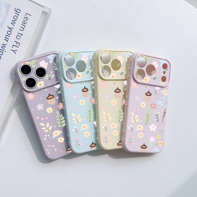 Spring Pastel Floral Shockproof Phone Case For iPhone 17 Pro 16 Plus 15 Pro 14 13 12 11 Pro Max Heart Side Cute Girly Back Cover