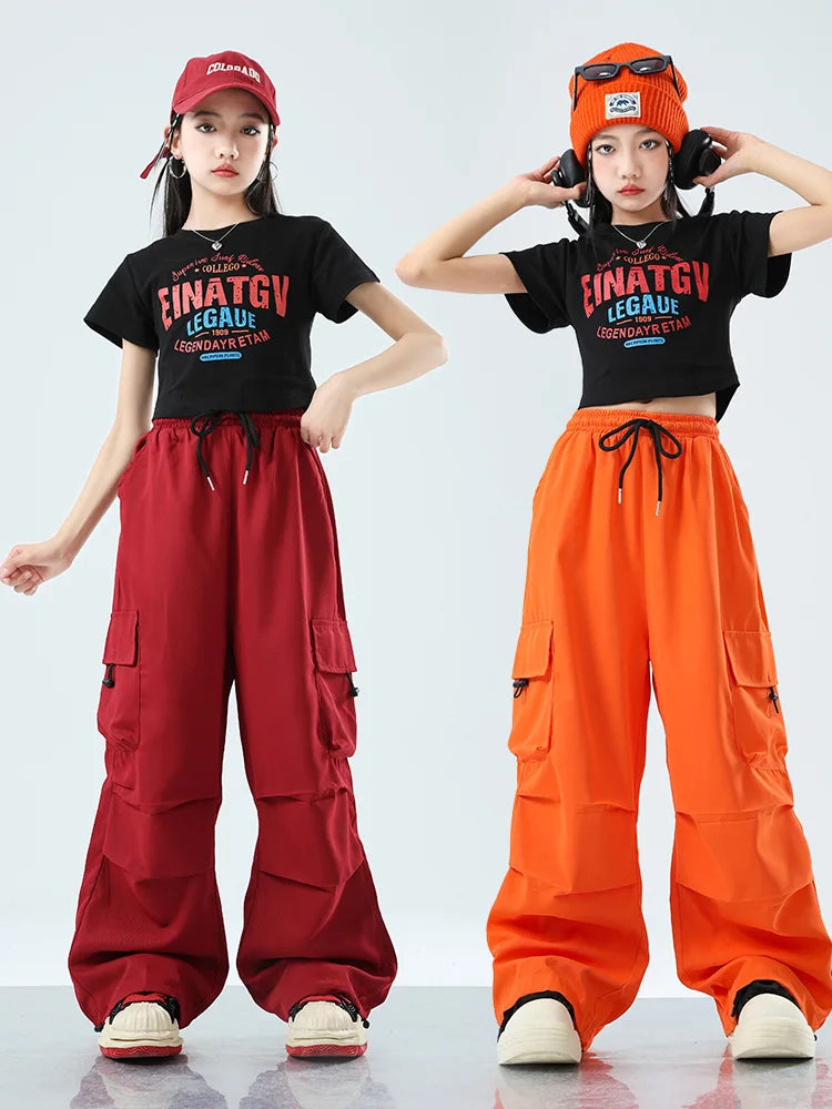 Teenager Kids Hip Hop Style Dance Costume Suit For Girls Fashion Korean Streetwear Outfit Children Street Clothes Set Outerwear