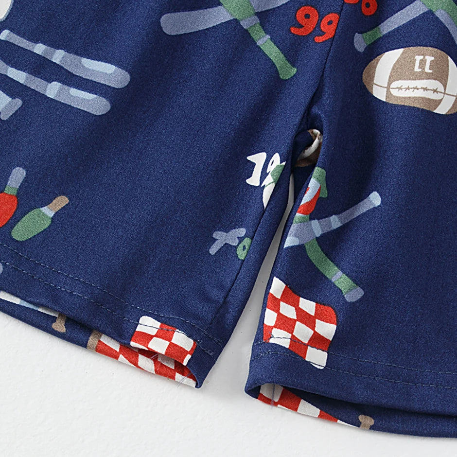 3-Piece Set of Children's Ball Printed Short-Sleeved Vest, Shorts, Pants Combination Set, Boys' Comfortable Pajamas Home Clothes
