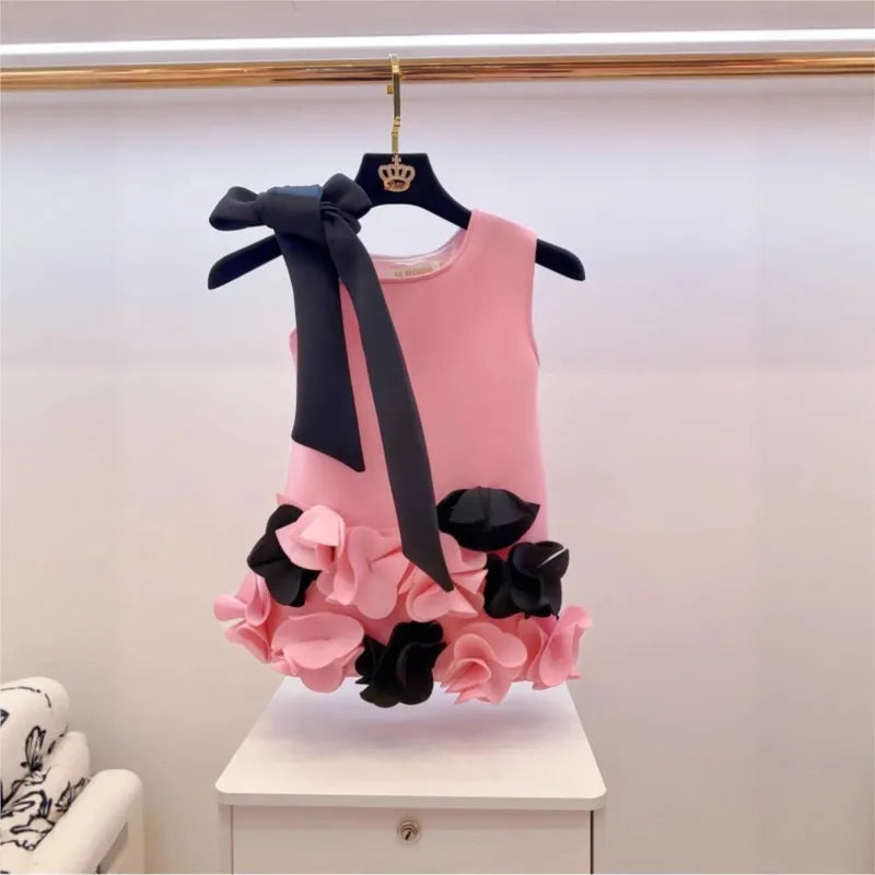 Baby Girl Princess 3D Flower Sleeveless Dress Infant Toddler Child Bow Elegant Vestido Party Birthday Baby Summer Clothes 1-10Y