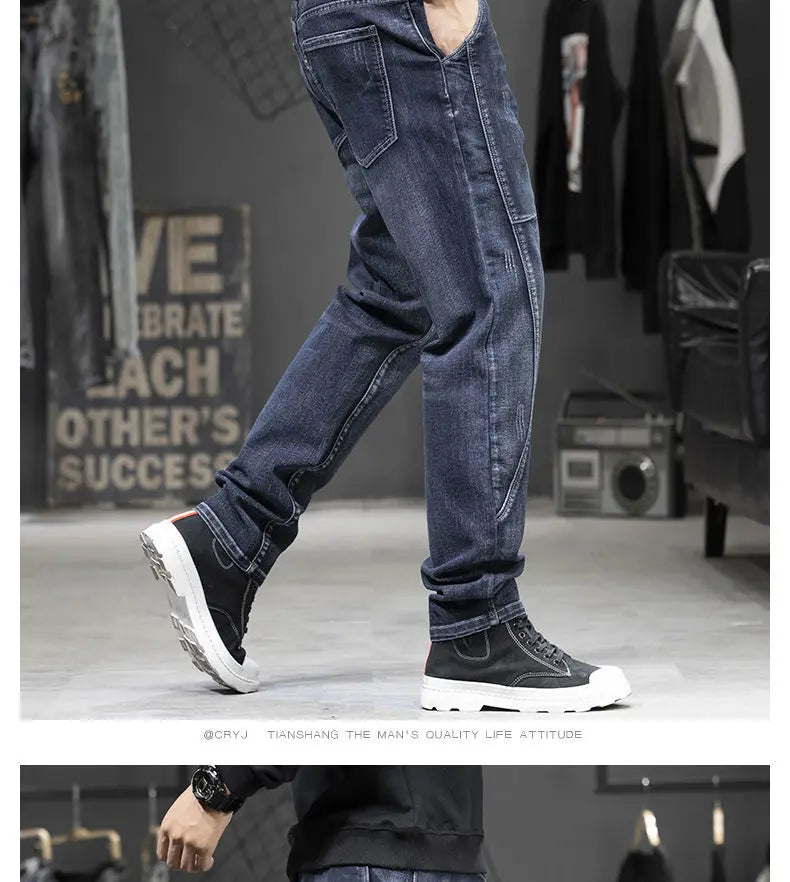 Summer Designer Clothes High Quality Punk Harajuku Fashion Casual Plus Size Slim Fit Denim Jeans for  2025 Cowboy Pants for Men