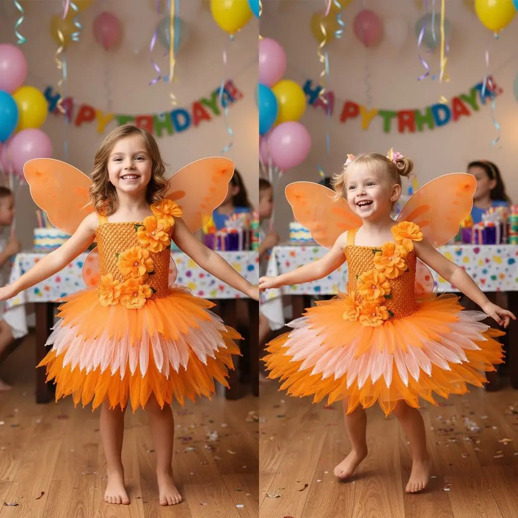 Girls Fairy Costume Princess Dress Kids Butterfly Wing Outfit Tulle Dress Halloween Birthday Party Fancy Dress Carnival Pageant
