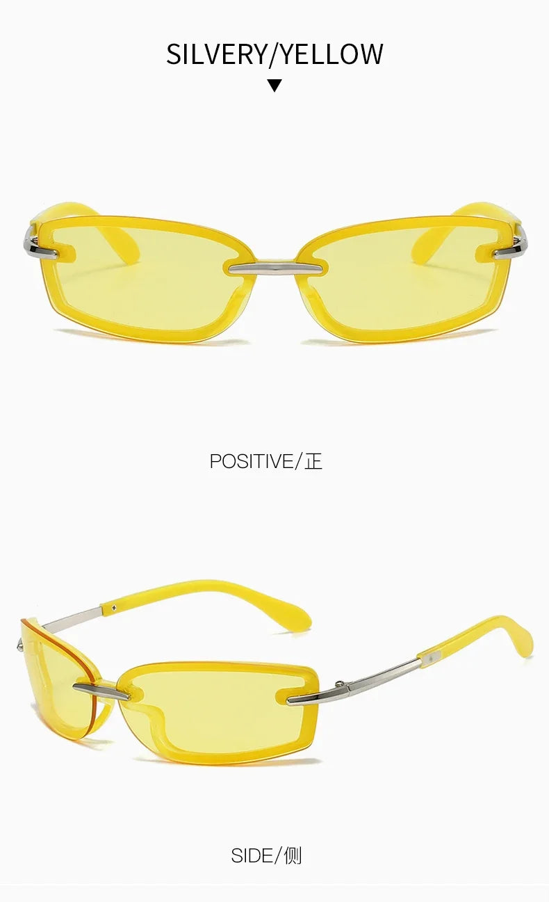 Rimless Y2K Style Sunglasses Rectangle Fashion Popular Women Men Shades Square Sun Glasses for Female Male Oculos Metal Frame