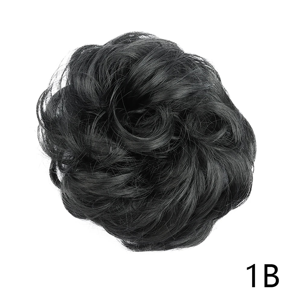 Synthetic Hair Bun Wig Donut Wavy Elastic Rubber Scrunchie Hair Pieces Ladies Ponytail Hair Extension Curly Wrap