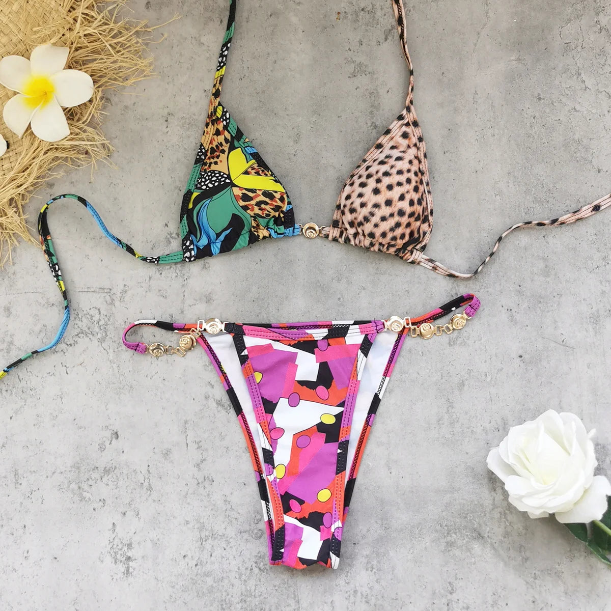 Sexy Color Block Leopard Printed Biquini Women's Swimsuit Fashion Lady Underwire Lace Up Bikini Swimwear Mujer Summer Beachwear