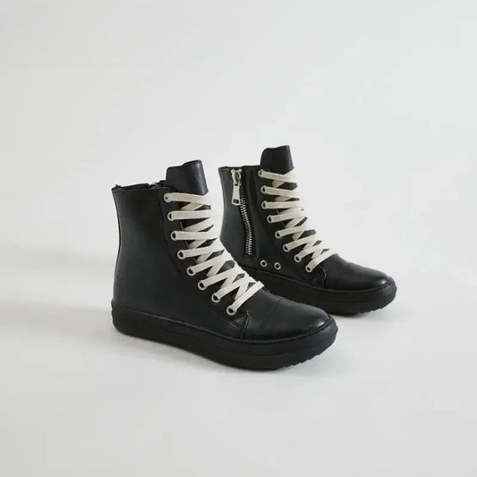 Brand Vintage Design Men Ankle Boots Women High Top Platform Shoes Lace Up Trainer Casual Black Leather Trainers Female Sneakers