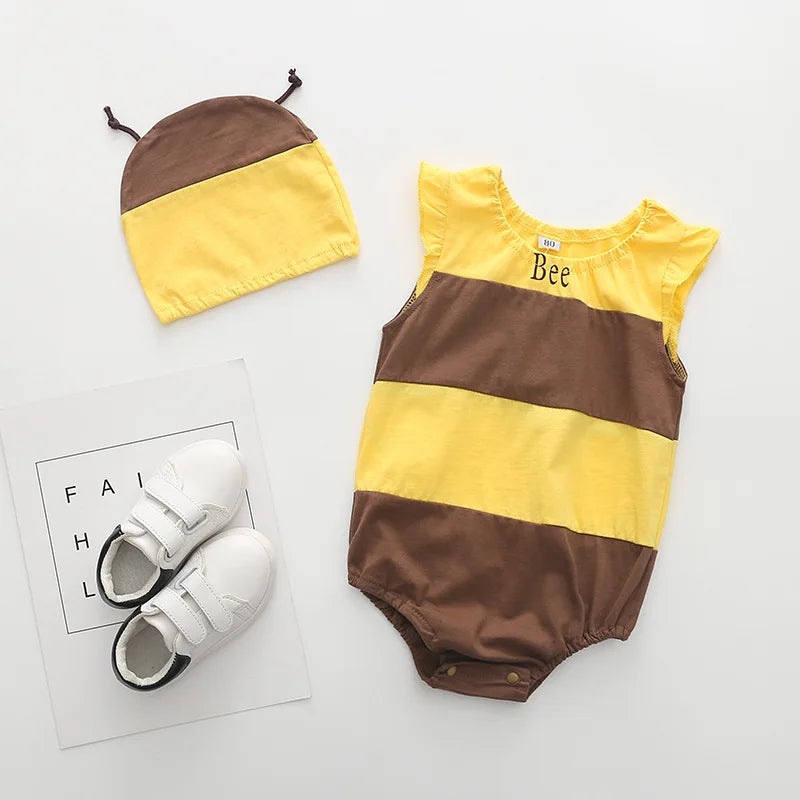 Summer Girl Baby Triangle Bodysuits Baby Cotton Cartoon Watermelon Bee Print Clothes Set Roupas Bebe Menino 0 a 6 Meses