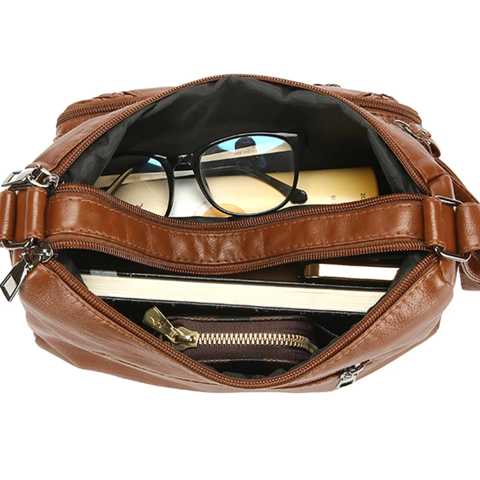 Retro Soft Leather Multi Pocket Single Shoulder Crossbody Bag High Quality Women's Bag Luxury Designer Purses and Handbags 2025