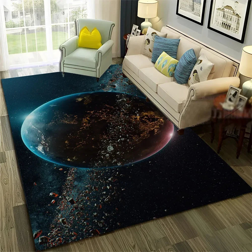 Galaxy Planet Star 3D Universe Space Carpet Rug for Home Living Room Bedroom Sofa Doormat Decor,Kid Area Rug Non-slip Floor Mat
