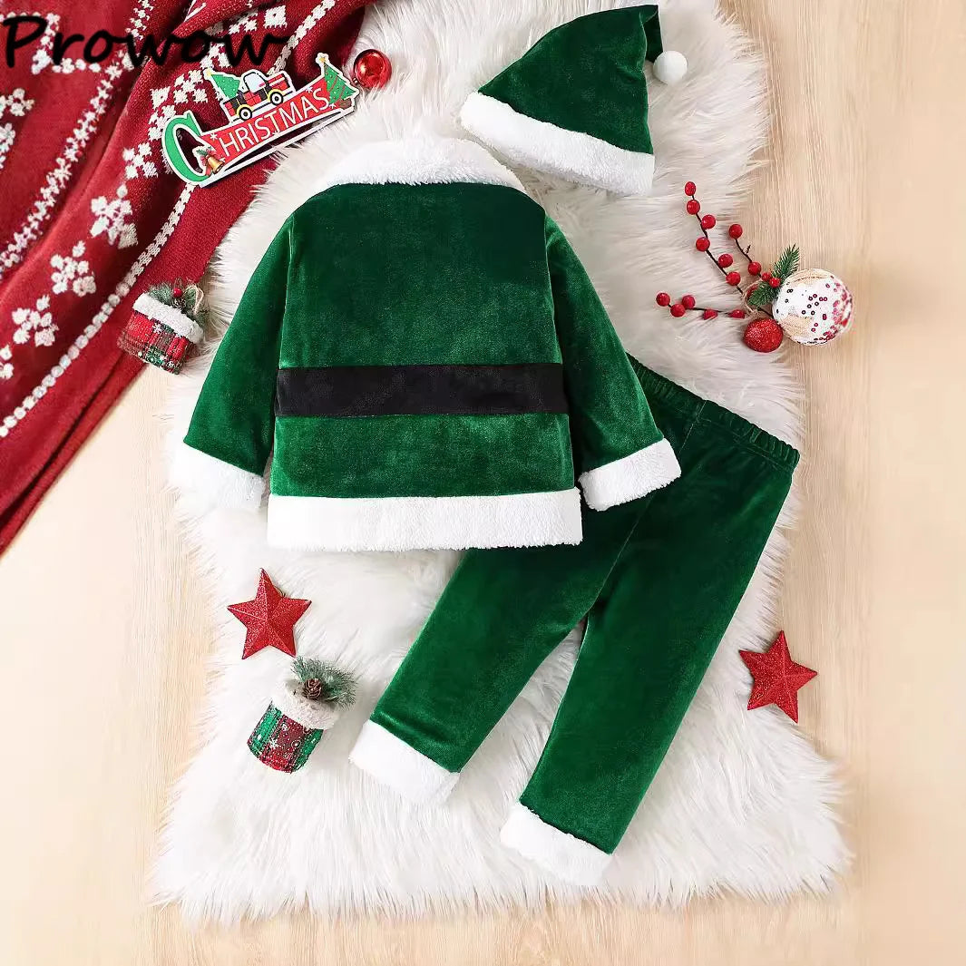 Baby Christmas Clothes Sets Winter Plush Fleece Santa Claus Coat and Velvet Pants Toddler Christmas Outfits New Year Costumes