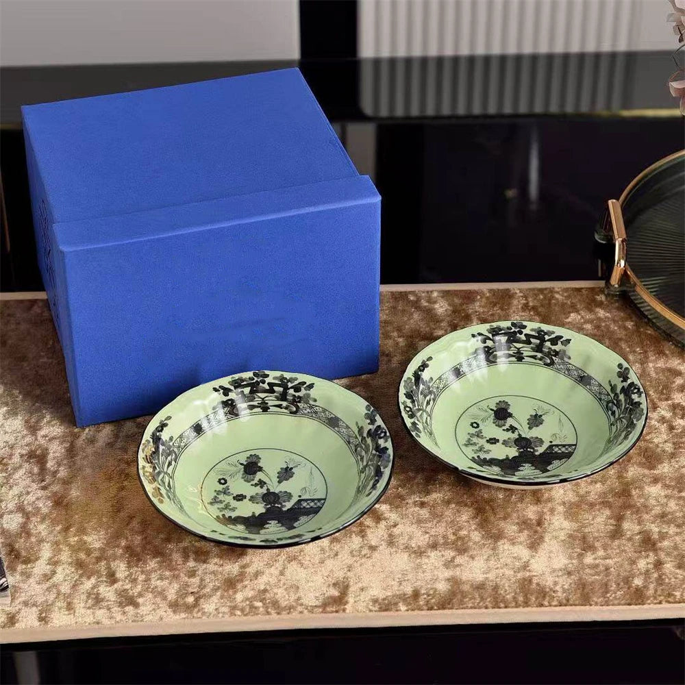 Ceramic Tableware Bowl Household Oatmeal Salah Bowl Kitchen Supplies 2 Combination 15cm Gift Box Beige Curry Yellow Green Pink