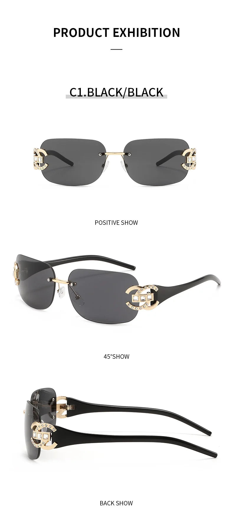 Sexy Popular Ins Rimless Square Sunglasses for Women Luxury Brand Design Diamond Punk Sun Glasses Cute Pink Shades Girls Eyewear