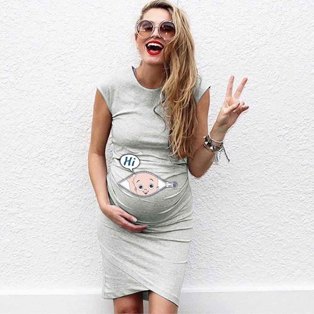 Maternity Cartoon Letter Print Pregnant Woman Dress Sleeveless O-neck Pregnancy Maternity Dress Nusring Maternity Casual Clothes