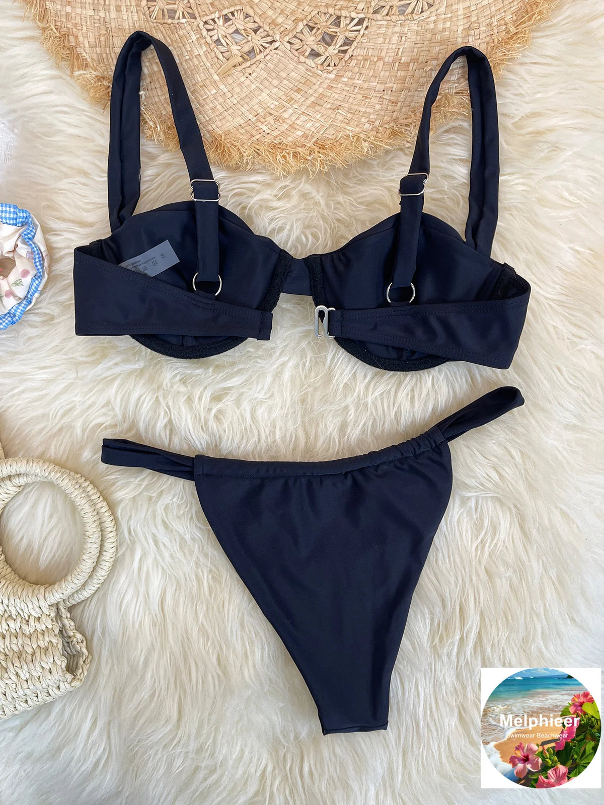 Melphieer Women's Solid Color Bikini Set Strappy Bandage Push-Up Swimsuit Summer Lady Beach Pool Club Swimwear Bathing Suit