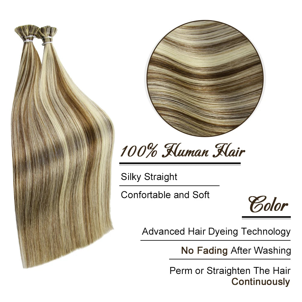 New Flat Tip Hair Extension Human Hair Straight Flat Tip Human Fusion Hair Natural Brazilian Keratin Capsule Real Human Hair 613
