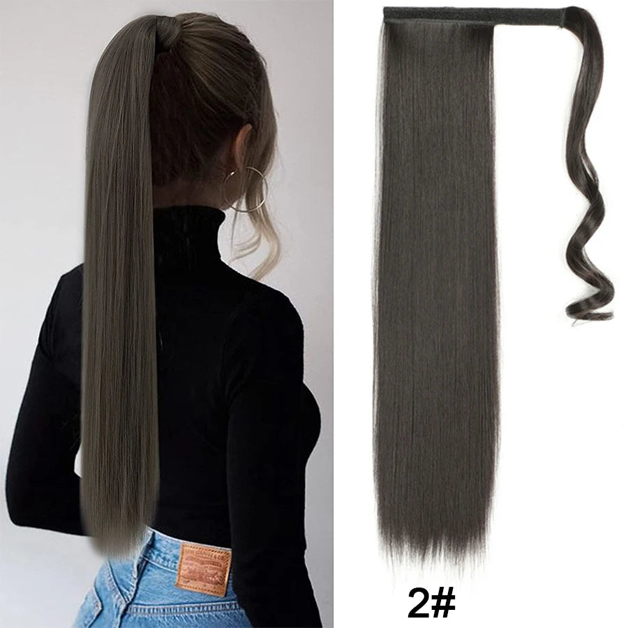 Synthetic Ponytail Long Straight Wrap Around Ponytail Hair Extension Heat-Reistant Fiber Pony Tail Fake Hairpieces For Women