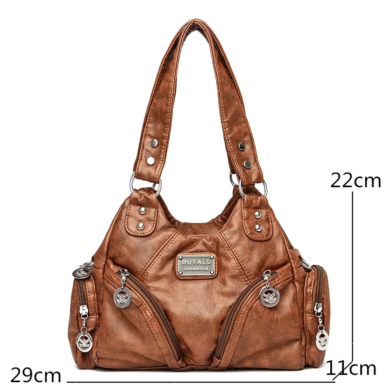 Luxury Soft Pu Leather Brand Girls Shoulder Bags Black HandBags Tote New Arrival Mini Small Motorcycle Bags Crossbody for Women