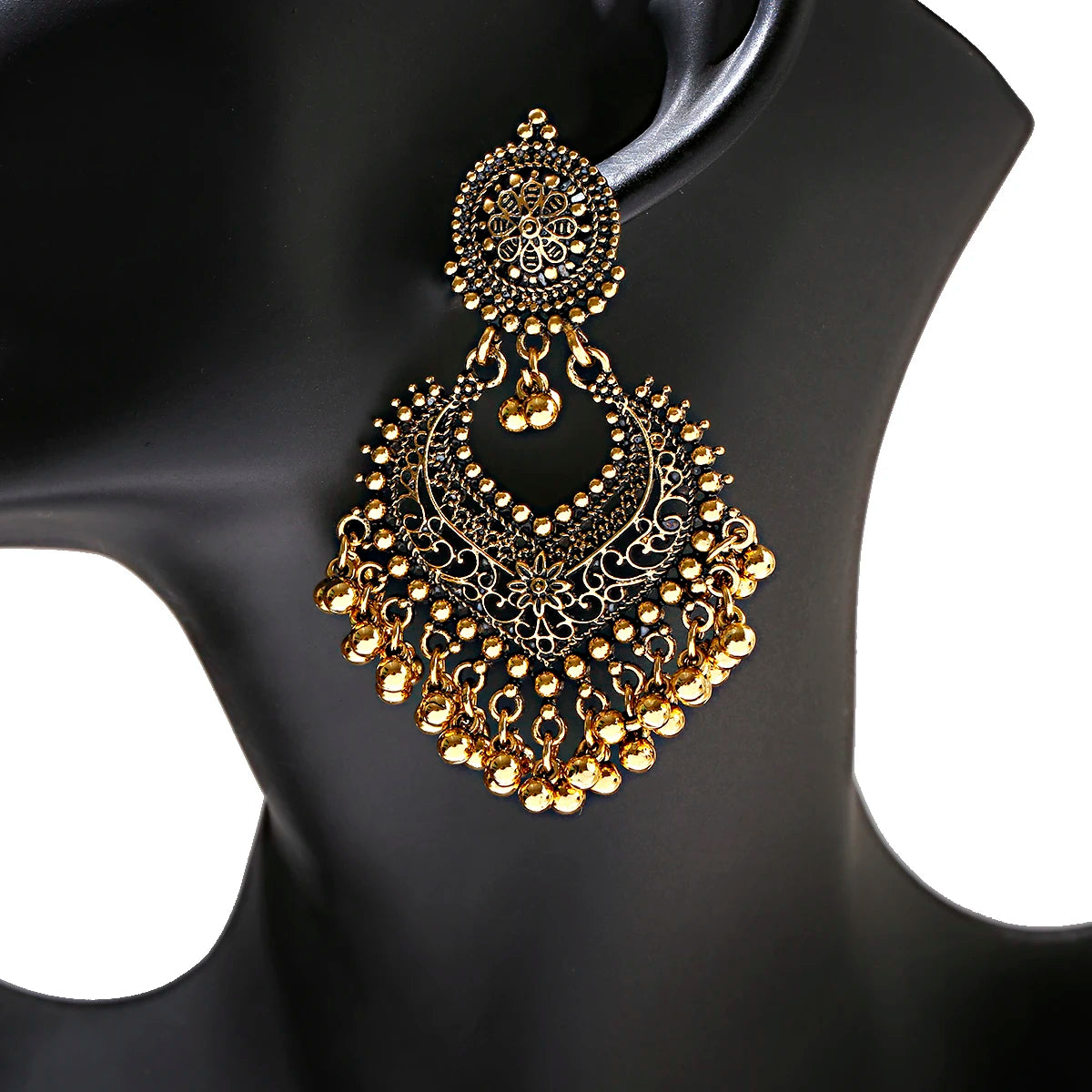 Indian Jewelry Set for Women Bijoux Retro Gold Plated Round Beads Tassel Earring Necklace Sets Ethnic Vintage Wedding Jewelry