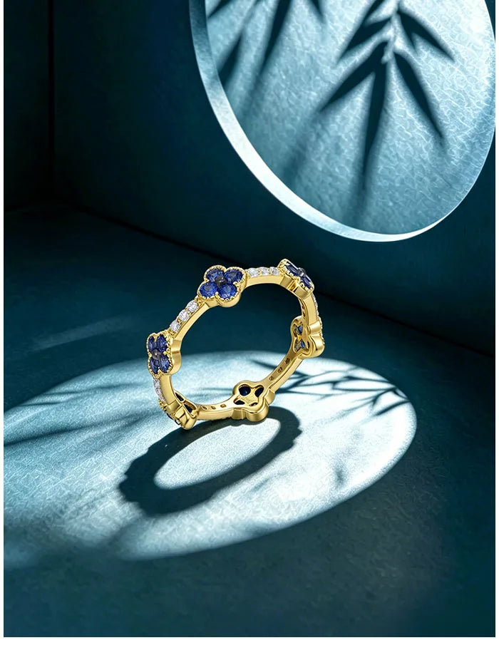 SANTUZZA 925 Sterling Silver Stackable Ring For Women Created Ruby Sapphire White CZ Delicate Flowers Wedding Gifts Fine Jewelry