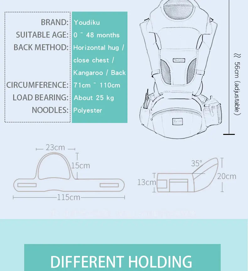 Ergonomic Baby Carrier 0-48M Baby Hipseat Carrier Front Facing Ergonomic Kangaroo Baby Wrap Sling for Baby Travel