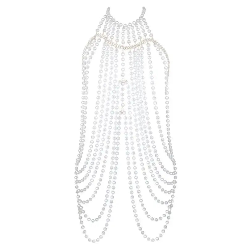 P9FE Fringed Pearls Shawl Wrap for Female Shoulder Chain Necklace Elegant Bride Shawl Formal Dress Shoulder Wrap Body Chain