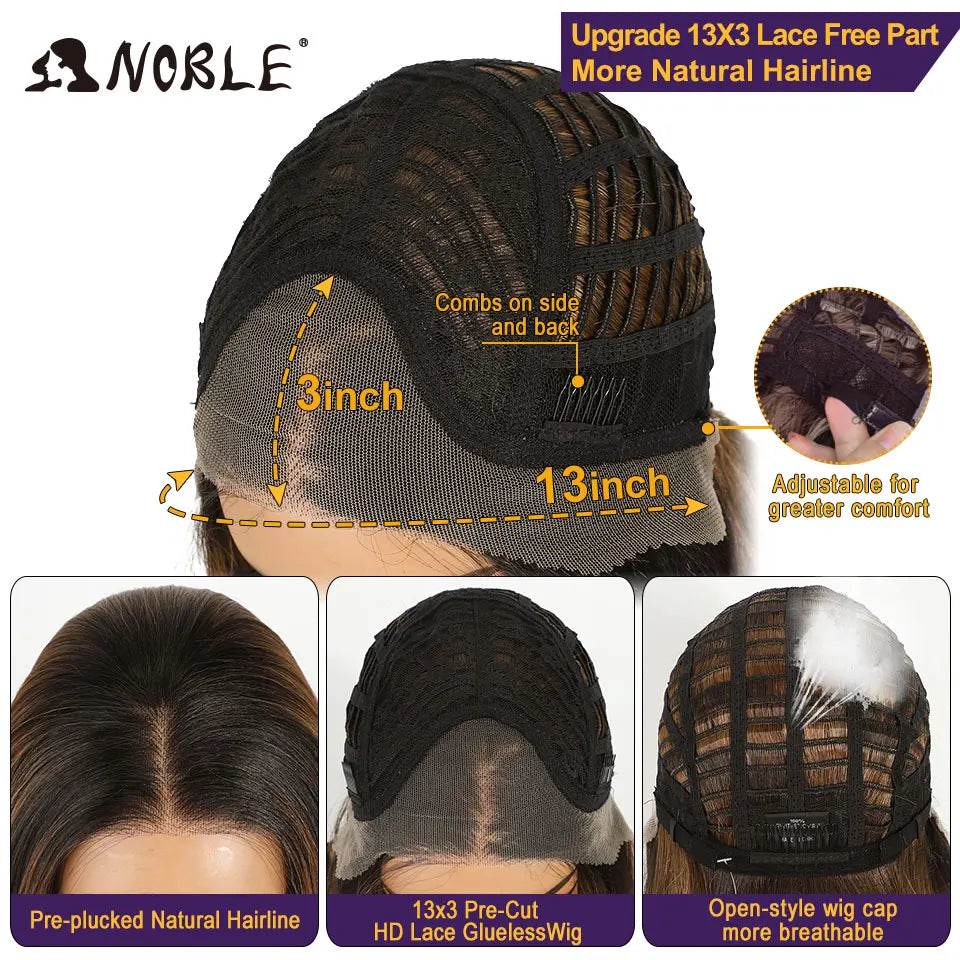 Noble Short Bob Wig Synthetic Lace Front Wig For Women 10Inch 13x3 Pre Plucked Free Part Lace Wig Ombre Brown Blonde Cosplay Wig