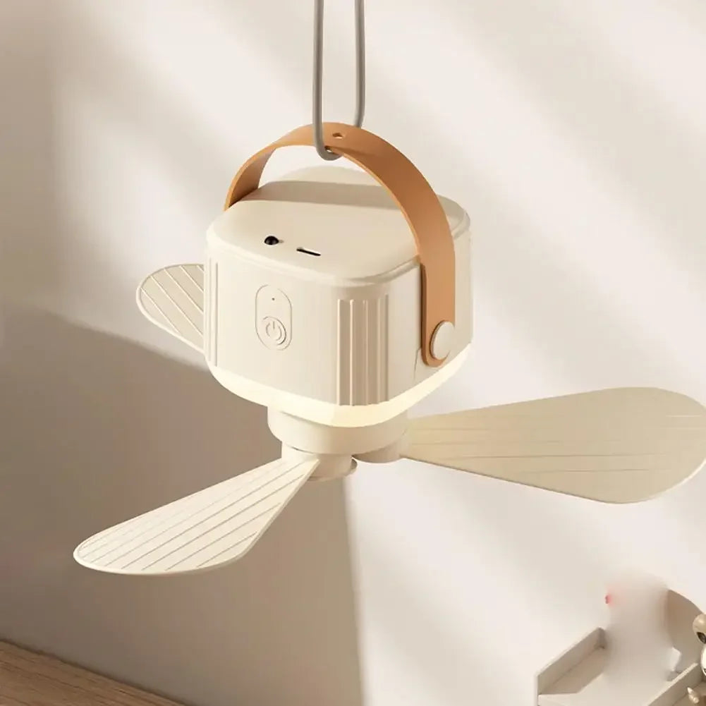 Portable Ceiling Fan with Remote & 3600mAh Battery – 3-Speed, 8-12H Runtime, Night Light for Camping & Outdoor