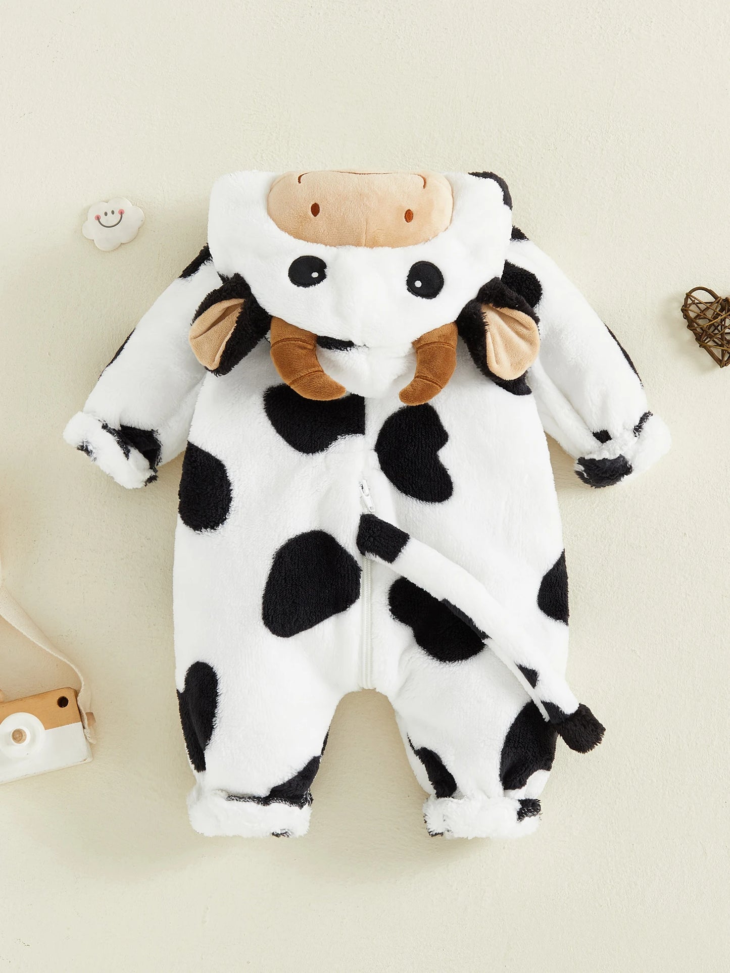 Halloween Costumes Baby Romper, Long Sleeve Hooded Fall Bodysuit Cow Cosplay Costume Halloween Clothes for Girls Boys