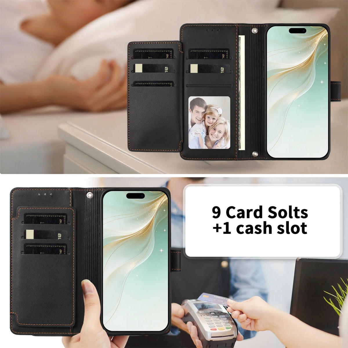 PU Leather Flip Phone Case For Oneplus 8T 9R 10T 11R 12R 13R 15T Holder 9 Card Slots Wallet Cover For Oneplus 13 12 11 10 9 Pro