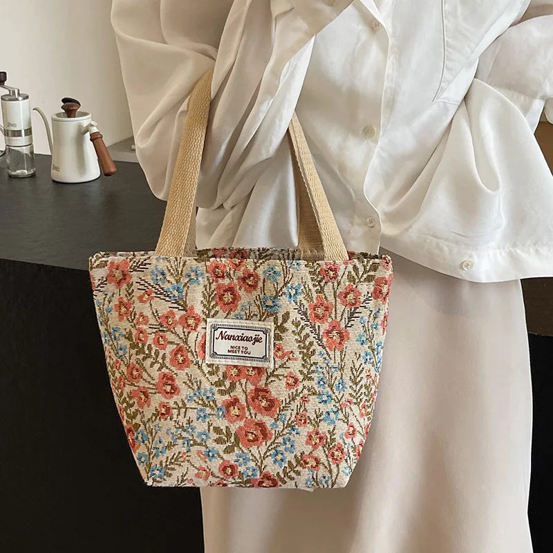 Stylish Corduroy Tote Bag for Women Bohemian Ethnic Style Shoulder Bag for Daily Commuting Shopper Office Worker College Student