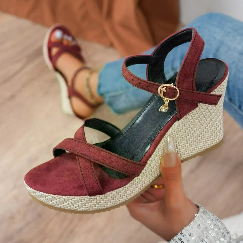 Women's Sandals Fashion Wedge Sandals Summer Casual Outdoor Beach Shoes Peep Toe Platform Women Shoes High Heel Buckle Sandals