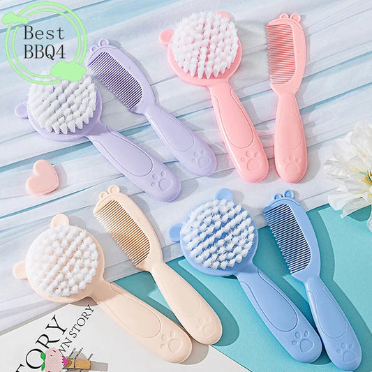 (BBQ4)2Pcs/Set Cute Kids Baby Small Hair Brush and Comb Set for Newborns & Toddlers Baby Brush Soft Bristles Baby Hair Care Gift