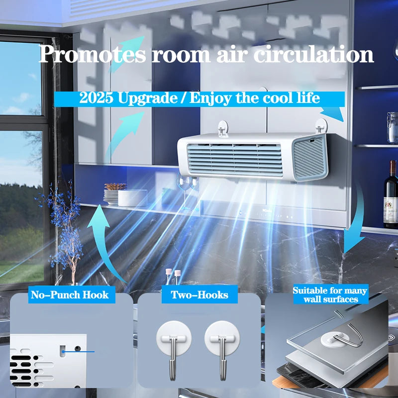Eary Wall-mounted Fan with Remote Control Summer Strong Fan Bladeless Tower Airflow Cooling Air Conditioner Fan for Desk Kitchen
