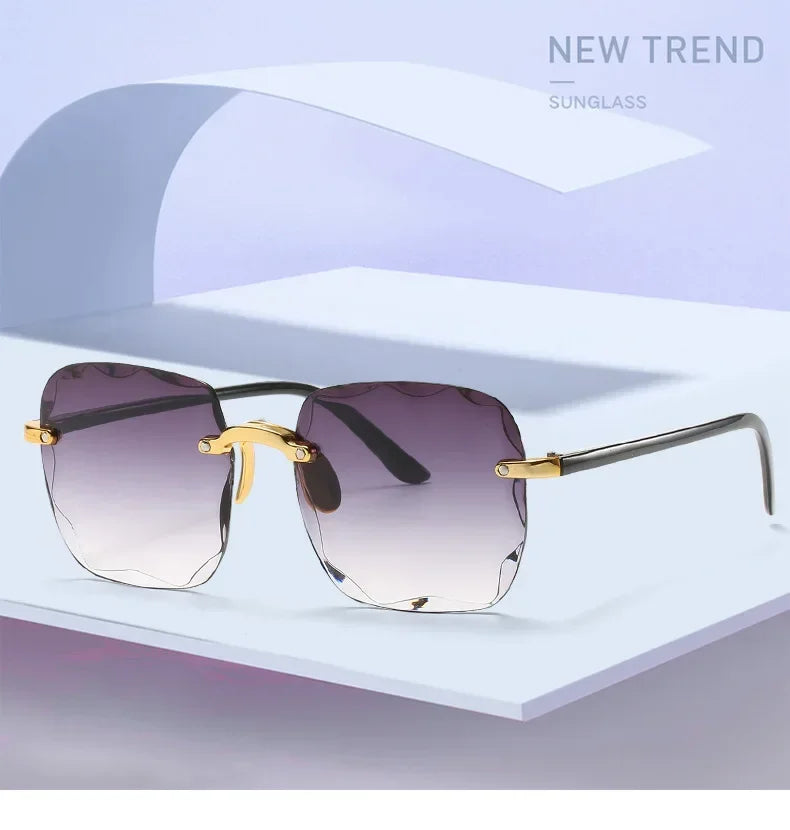 Square Rimless Sunglasses Women Luxury Brand Designer Summer Glasses Fashion Sun glasses For Men UV400 Shades Oculos