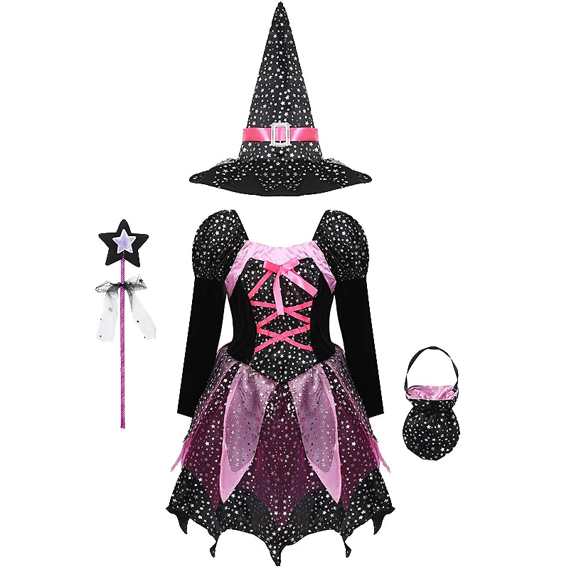 2-12T Halloween Costume for Kids Girls Purple Bat Dress Carnival Vampire Costume Witch Cosplay Clothes Carnival Party Gifts