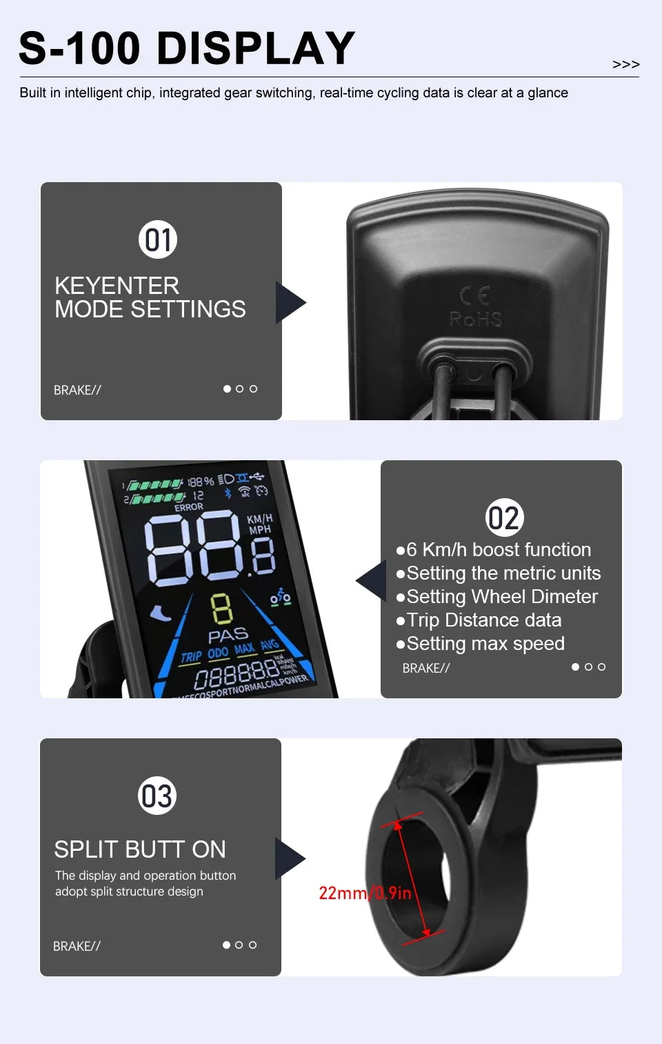 Ebike Sine Wave Display Controller 100A Three-Mode 48V52V60V72V with Learning Function UKC1 LCD Color Display 3000W5000W Motor