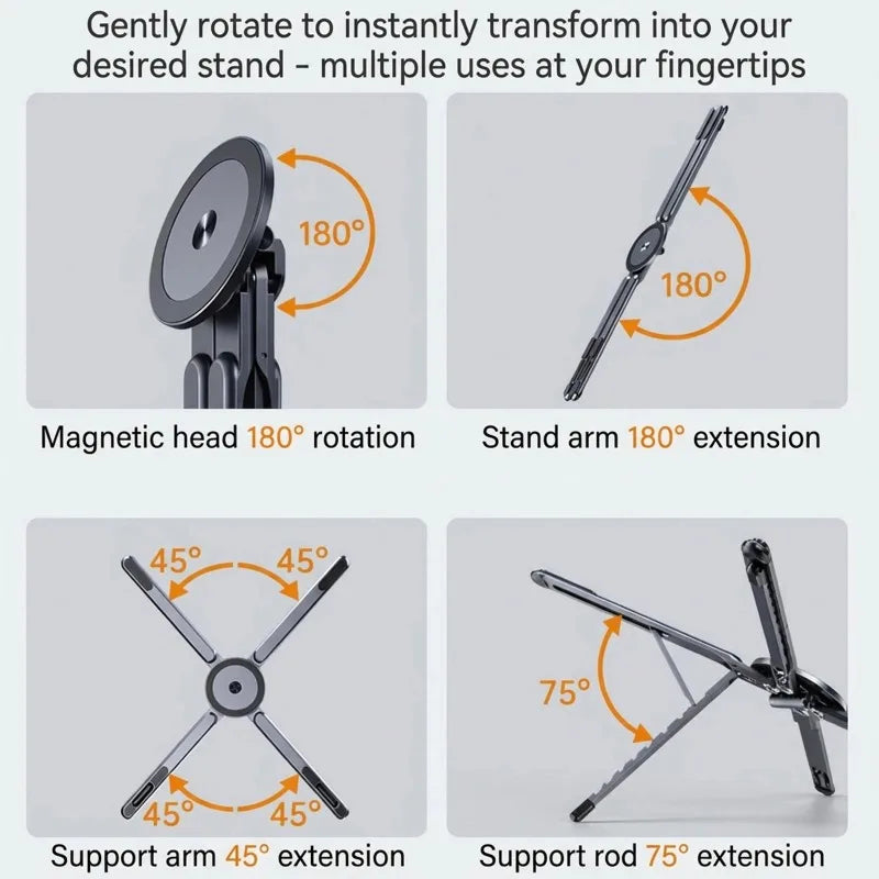 3-in-1 Magnetic Phone Holder Base for Laptop Portable Selfie Stick Foldable Tripod Stand for IPhone IPad Tablet Laptop Desktop