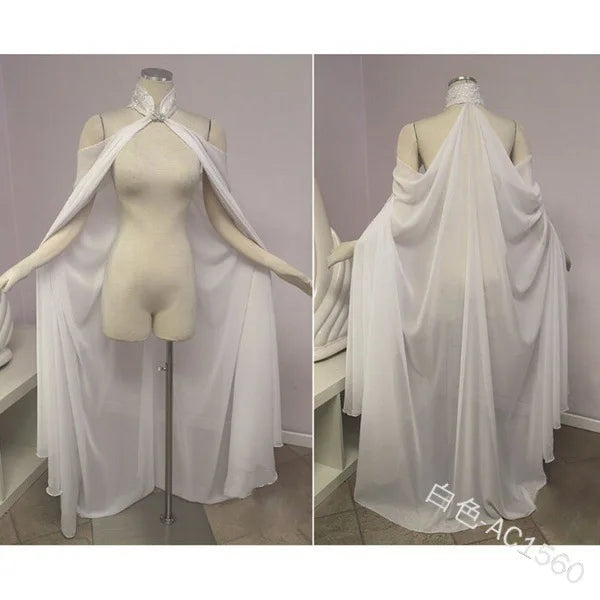 Halloween Costume Women Shawl Cape Cloak Medieval Neck Cape Shawl Cosplay Princess Witch Bride Party Chiffon Light Coat Robe