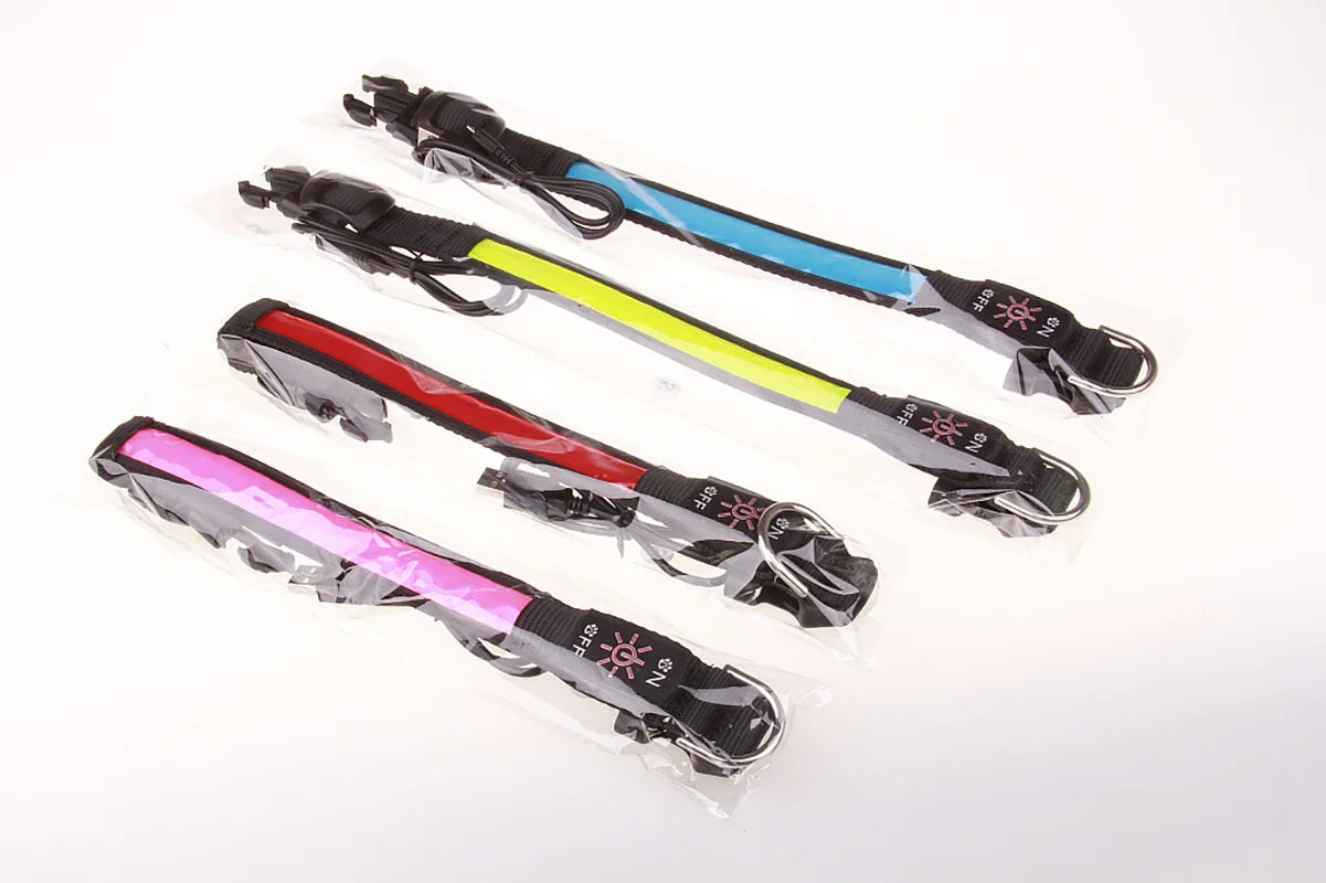 LED Dog Collar Adjustable USB Rechargeable 3 Modes Waterproof Nighttime Safety Reflective Leather Light-up Suitable For Pets