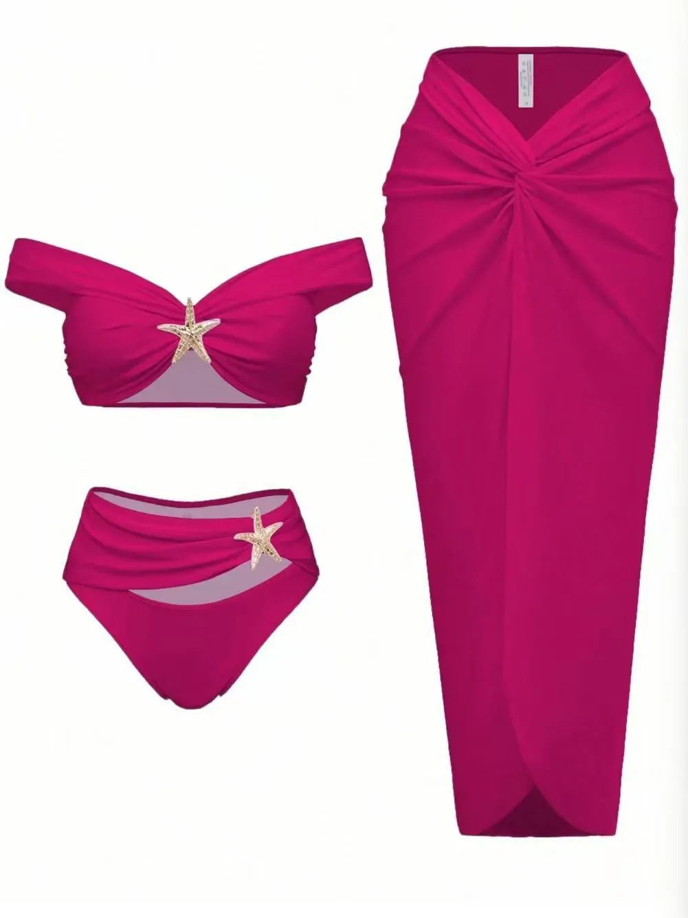 New Women's Clothing Starfish Bikinis Sets Solid Color Swimsuit Long Skirt Three Piece Simple Style Temperament Simple Style