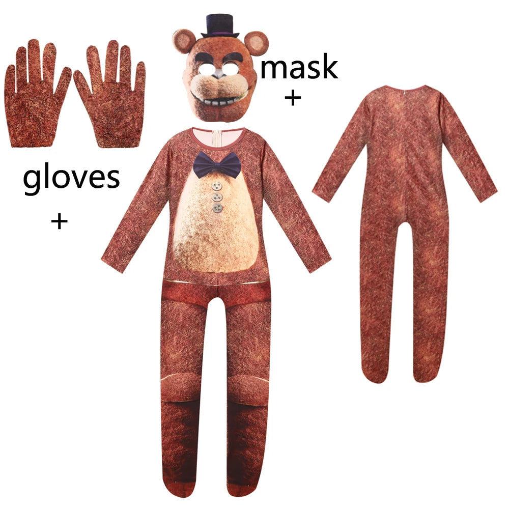 Kids Horrible Halloween Costume Five Nights Freddyed Jumpsuit Cosplay Nightmare Bonnie Fnaf Freddy Anime Christmas Gift for Boys