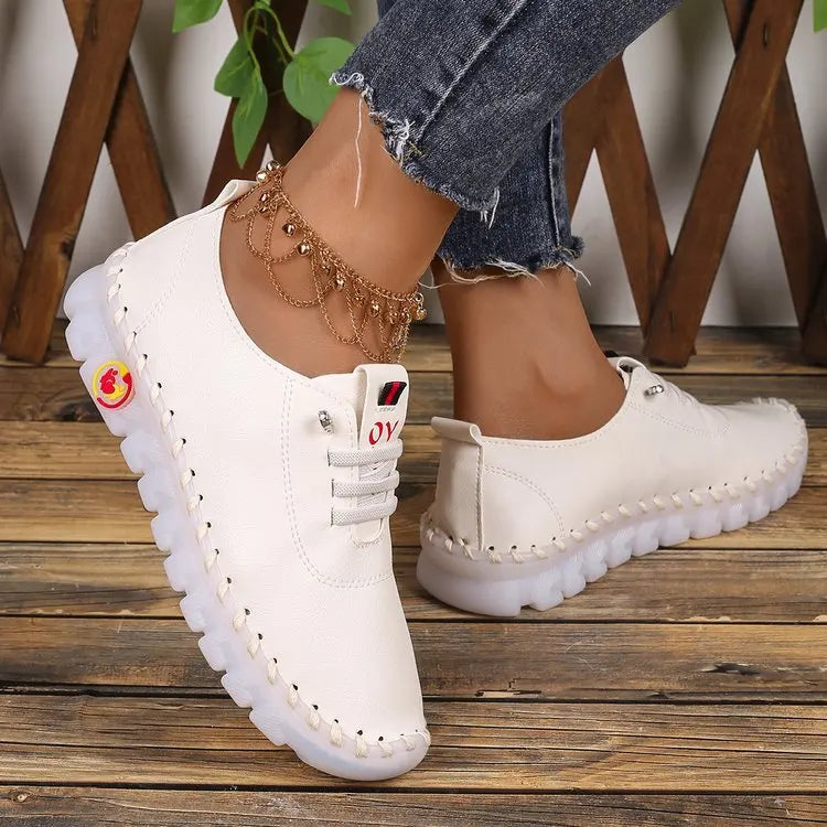 Casual Hand Sewn Women's Single Shoes Soft Bottom Cow Tendon Autumn New Style Comfortable Breathable Wear Resistant Mom Shoes