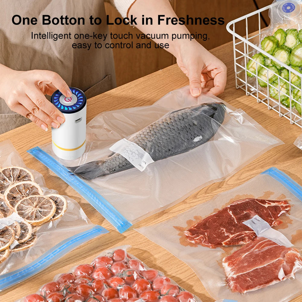 Electric Air Pump Handheld Automatic Air Pump Food Fresh-Keeping Rechargeable Vacuum Sealer with BPA-Free Vacuum Packaging Bag