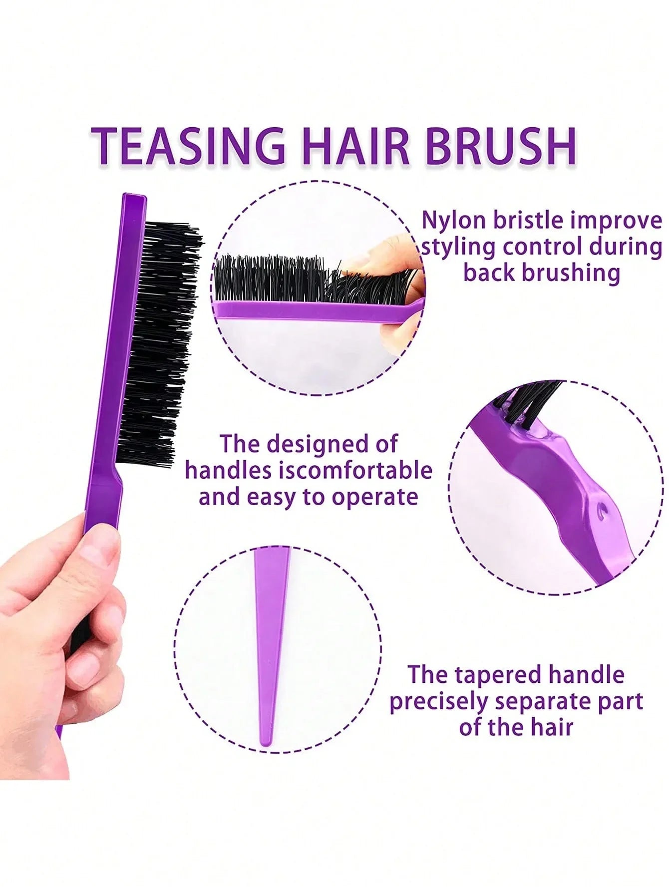 3pcs Styling Comb Set with Triple Tear Hair Brush Mouse Tail Comb Edge Brush, Salon Hair Styling Tool Special for Real Hair Wigs